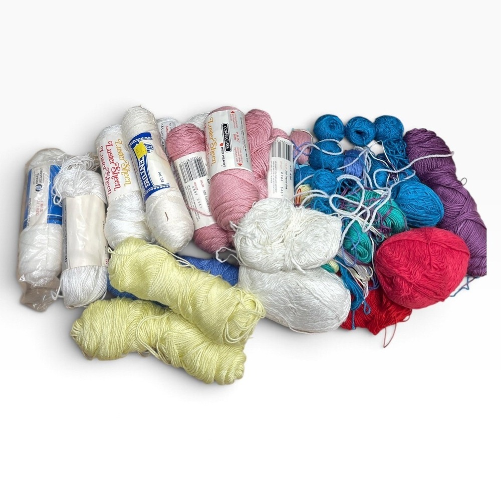 Coats & Clark Red Heart Luster Sheen Yarn Crochet Thread Lot Vintage Multi
